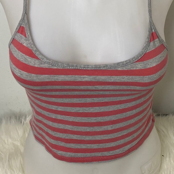 Grey and Light Pink Striped Crop top With Spaghetti Straps - Picture 2 of 8